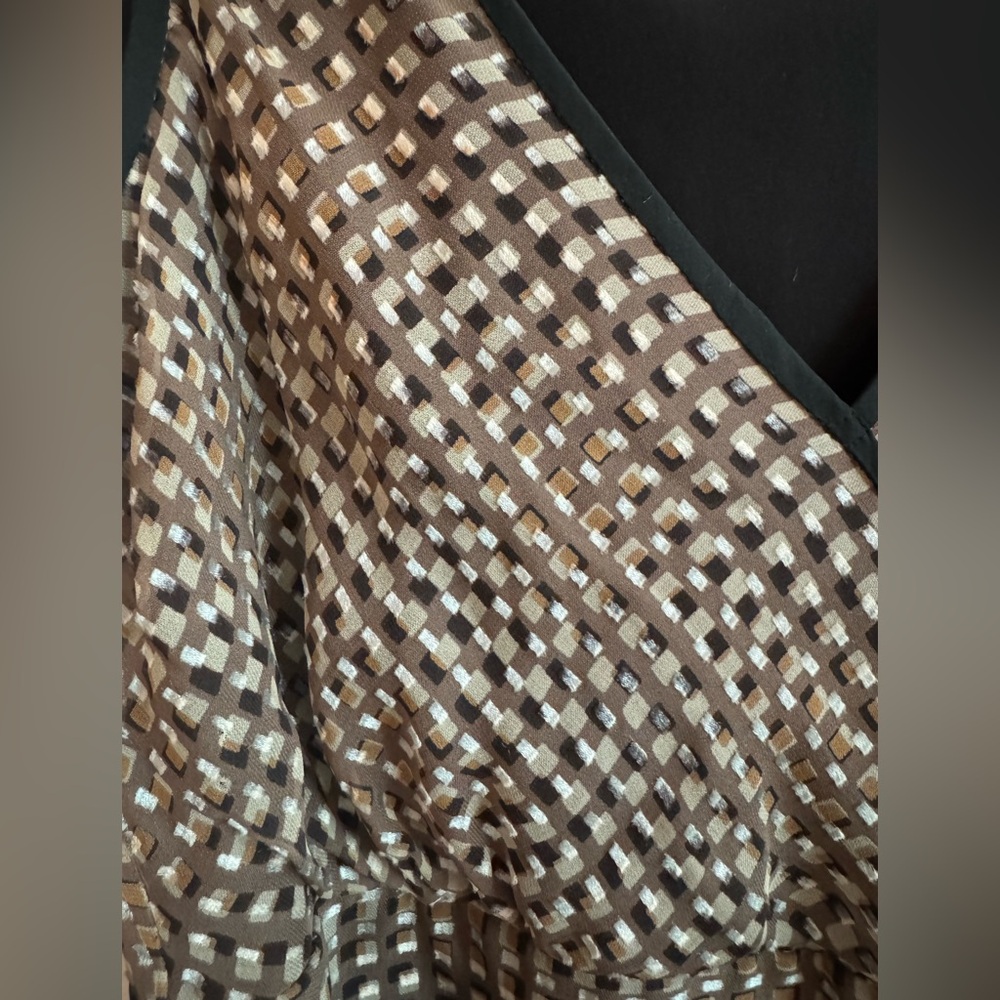 J. CREW Silk Blend Black & Tan Checked Midi Dress w/ Black Trim Size 4 - Picture 4 of 6
